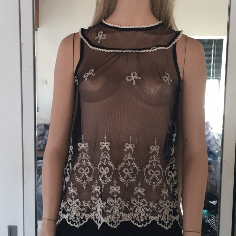 Pretty Sheer Black With Cream Embroidery